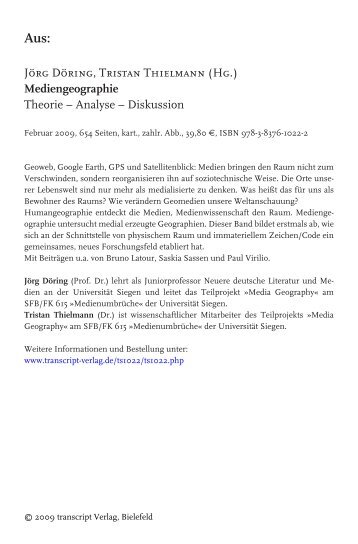 Jörg Döring, Tristan Thielmann (Hg.) Mediengeographie Theorie ...