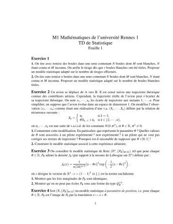 M1 MathÃ©matiques de l'universitÃ© Rennes 1 TD de Statistique