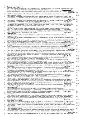 Hotel postmarks and related items - Egypt Study Circle