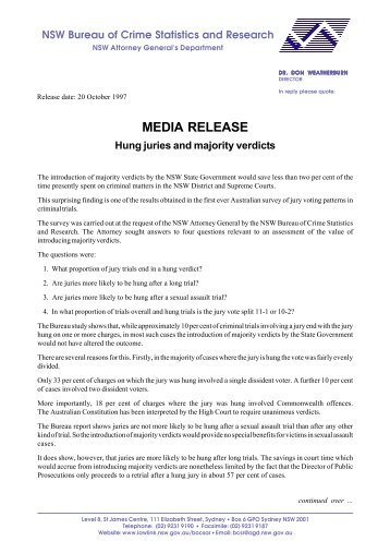 Hung Juries and Majority Verdicts (pdf 94Kb) - NSW Bureau of ...