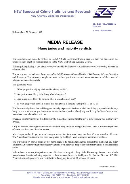 Hung Juries and Majority Verdicts (pdf 94Kb) - NSW Bureau of ...