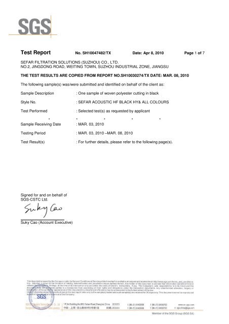 Test Report - SEFAR