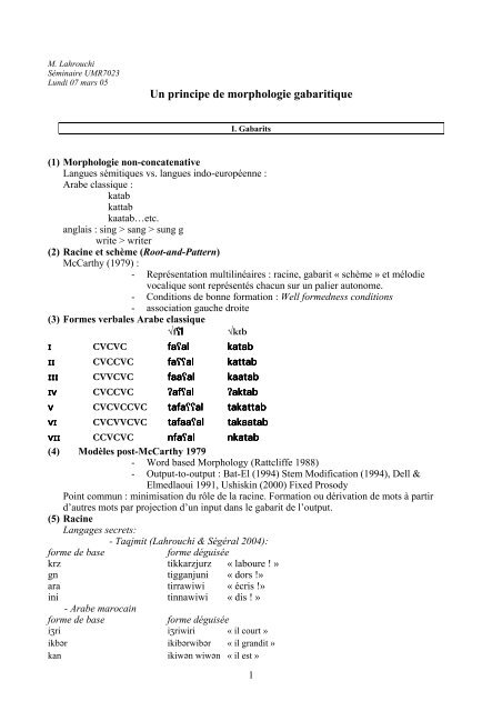 Un principe de morphologie gabaritique