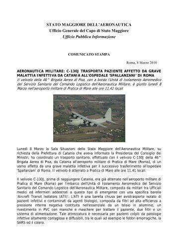 C-130J trasporta paziente affetto da grave malattia infettiva da ...