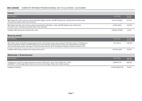 CLS Klasse W219 Preislist EN.indd - MEC DESIGN