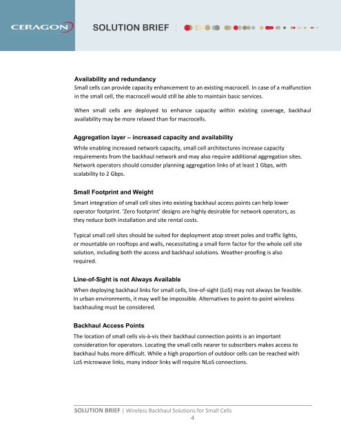 Wireless Backhaul Solutions for Small Cells - Ceragon Networks Ltd.