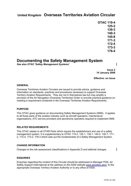 UK Overseas Territories Aviation Circular (OTAC) - Air Safety ...