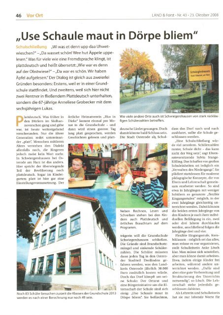 Pressebericht Land und Forst vom 23.10.2008 - Schwiegershausen