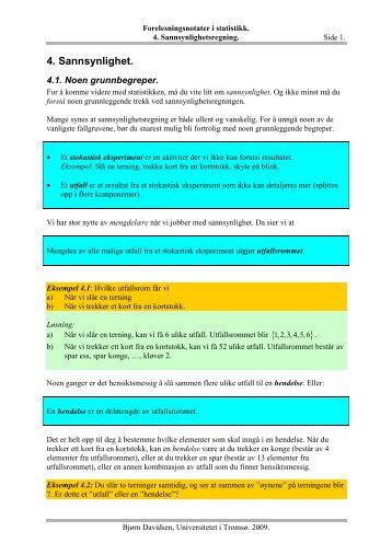 4. Sannsynlighet. - Universitetet i TromsÃ¸