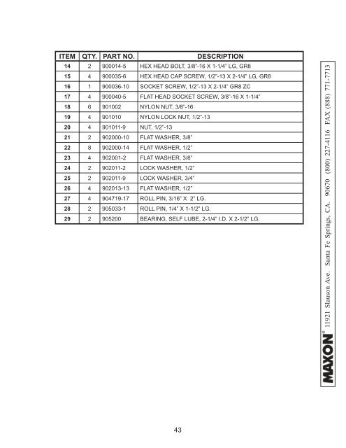 Parts Manual Contains: - Maxon