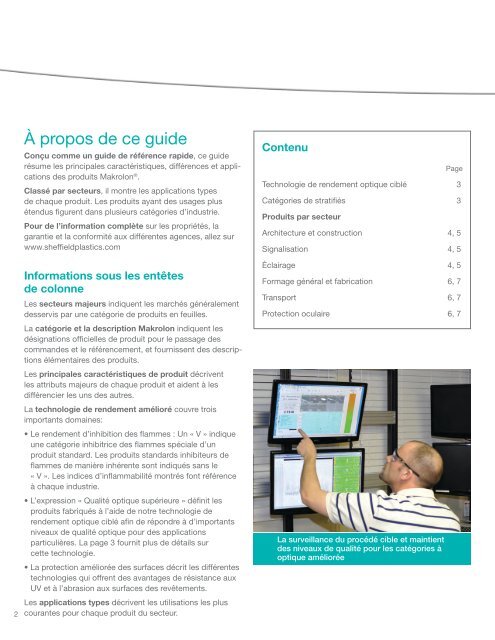 Guide de produits en feuilles Makrolon® et leurs ... - Sheffield Plastics