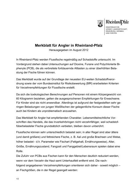 Merkblatt fÃ¼r Angler in Rheinland-Pfalz