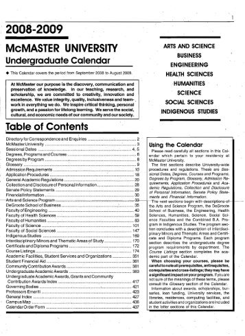 2008/2009 - Registrar - McMaster University