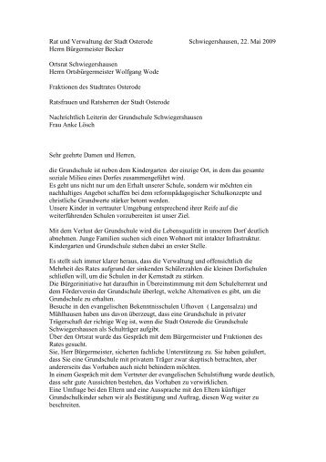 Brief an Rat und Verwaltung - Schwiegershausen