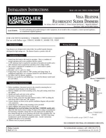 installation instructions vega heatsink fluorescent slider dimmers