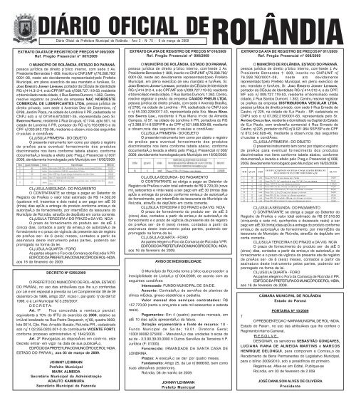 DIÃRIO OFICIAL DE - Prefeitura do municÃ­pio de RolÃ¢ndia