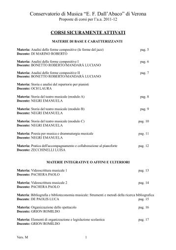 corsi proposti a.a. 2011-12 - Conservatorio di Verona