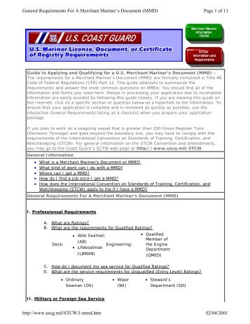 General Requirements For A Merchant Mariner's Document (MMD