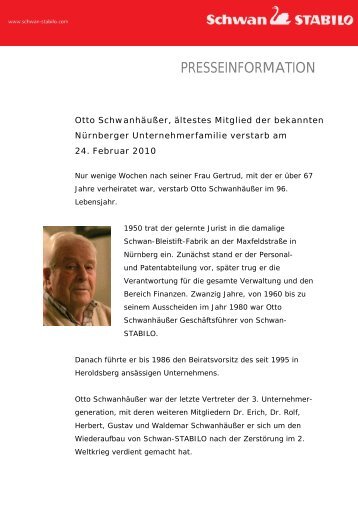 Otto Schwanhäußer, ältestes Mitglied der ... - Schwan Stabilo