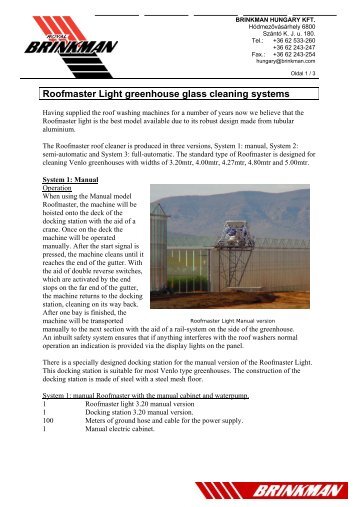 Roofmaster Light greenhouse glass cleaning systems - brinkman.ro