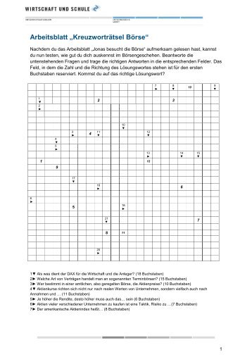 Arbeitsblatt Ã¢Â€ÂžKreuzwortrÃƒÂ¤tsel BÃƒÂ¶rseÃ¢Â€Âœ - Wirtschaft und Schule