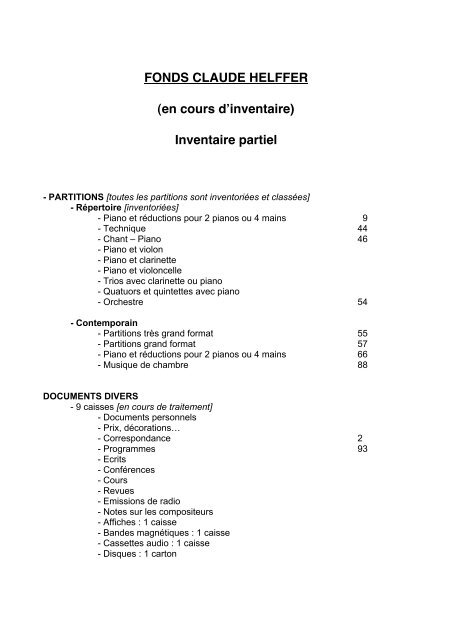 Fonds Claude Helffer Mãdiathãque Musicale Mahler - 