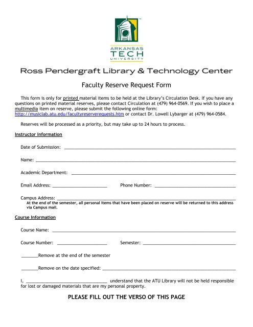 Faculty Reserve Request Form