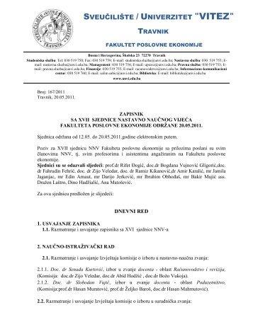 SVEUÄILIÅ TE / UNIVERZITET "VITEZ" - "VITEZ" Travnik