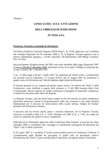 linee guida sull'attuazione dell'obbligo di istruzione in toscana