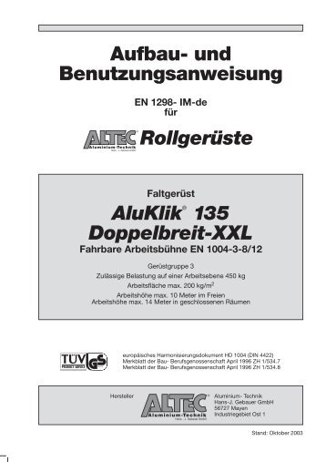 Aufbau- und Benutzungsanleitung AluKlik 135 - ALTEC - Aluminium ...