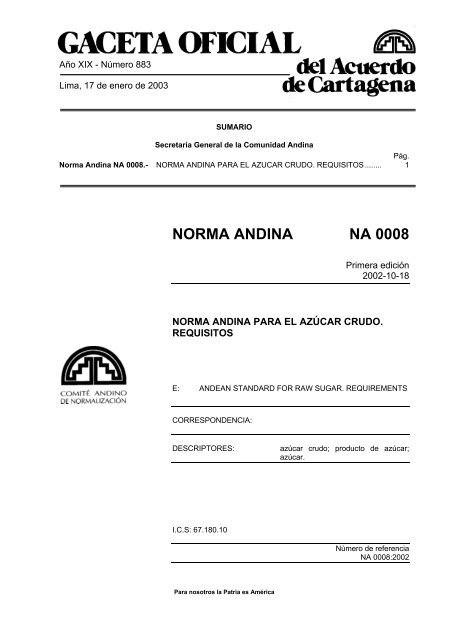 Gaceta Oficial 883 - Norma Andina NA 0008 - Intranet - Comunidad ...