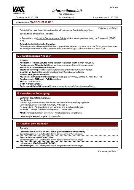 Informationsblatt - Vacuumschmelze