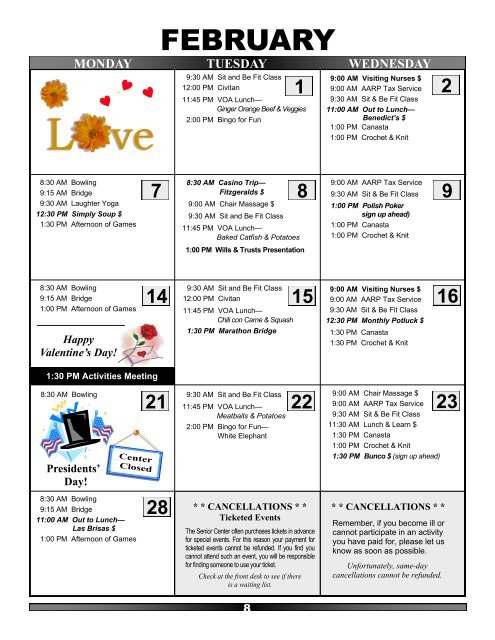 February Calendar and Activities Castle Rock Senior Center February Calendar and Activities Castle Rock Senior Center