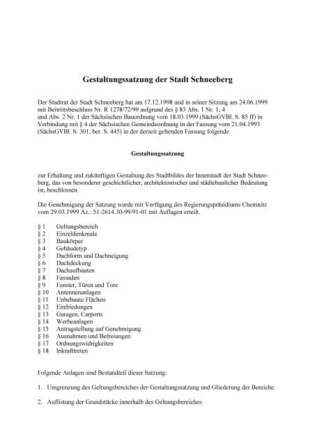 Gestaltungssatzung der Stadt Schneeberg