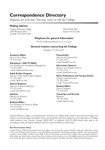 2008-2009 Catalog - Virginia Wesleyan College