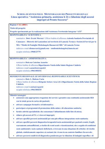 Progetto sperimentale per la realizzazione dell ... - Age.Na.S.