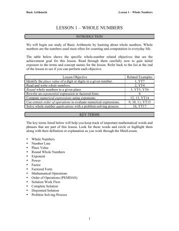 LESSON 1 – WHOLE NUMBERS