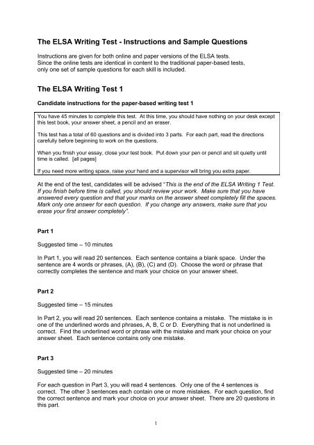 The ELSA Writing Test 1 The ELSA Writing Test