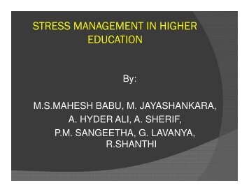 STRESS MANAGEMENT IN HIGHER EDUCATION