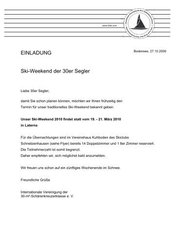 EINLADUNG Ski-Weekend der 30er Segler - Internationale ...