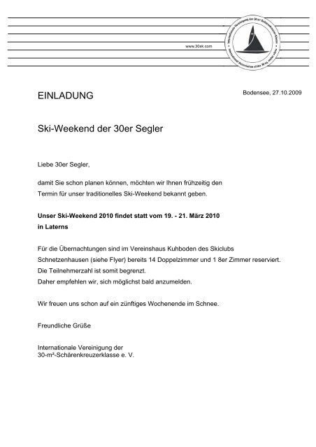 Einladung Ski Weekend Der 30er Segler Internationale