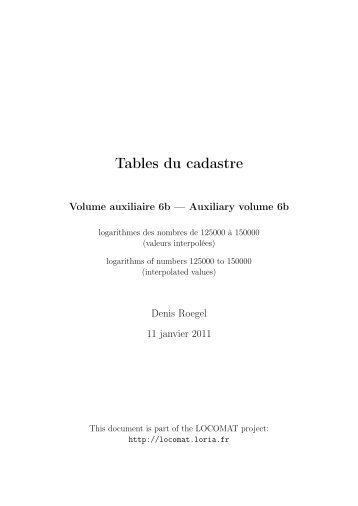 Tables du cadastre - LOCOMAT: The LORIA COLLECTION of ...
