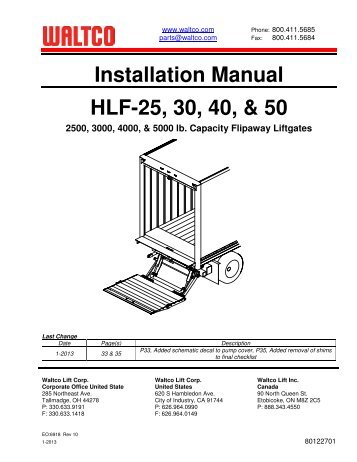 Installation Manual HLF-25, 30, 40, & 50 - Waltco