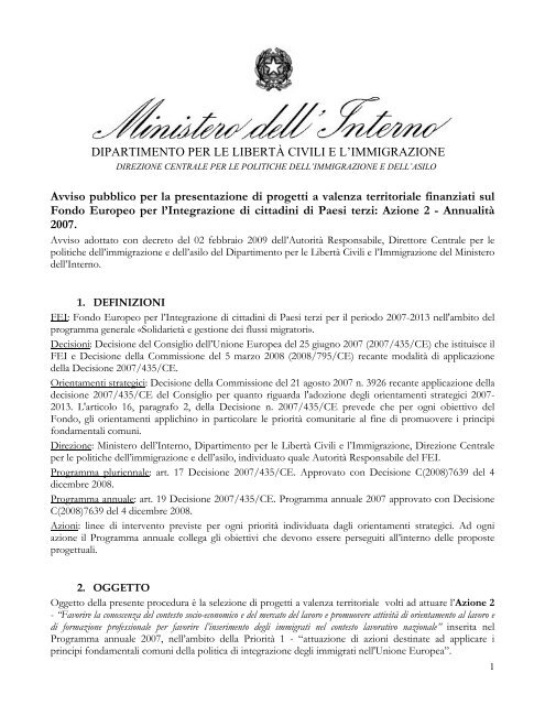 Avviso Pubblico Ministero Dell Interno