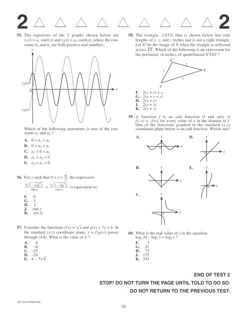 Math Practice ACT 2007-2008 with Answer Key - Von Steuben ...