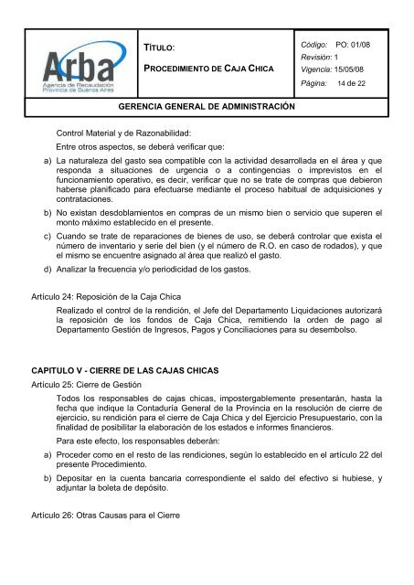 PROCEDIMIENTO DE CAJA CHICA - Arba