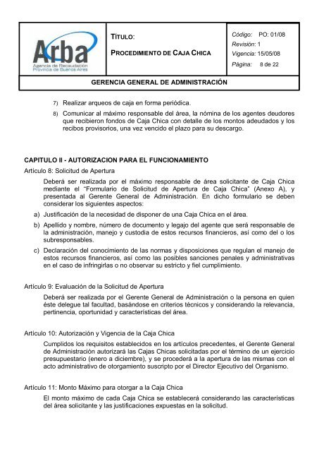 PROCEDIMIENTO DE CAJA CHICA - Arba