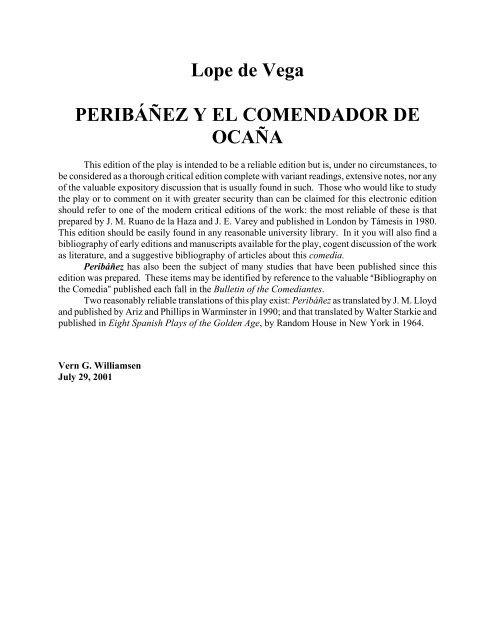 Lope de Vega PERIBÃÃEZ Y EL COMENDADOR DE OCAÃA