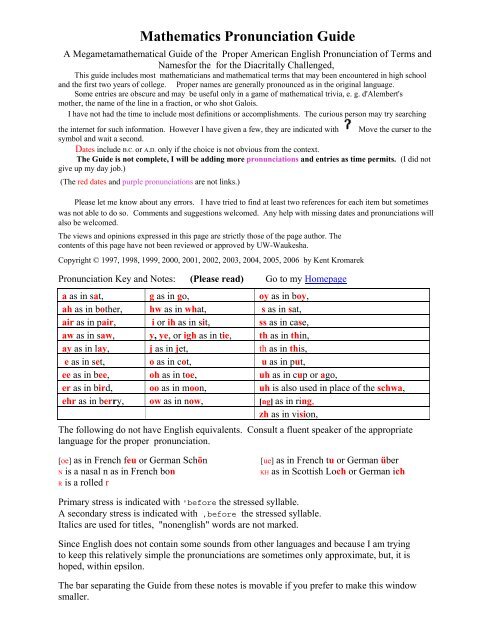 Mathematics Pronunciation Guide