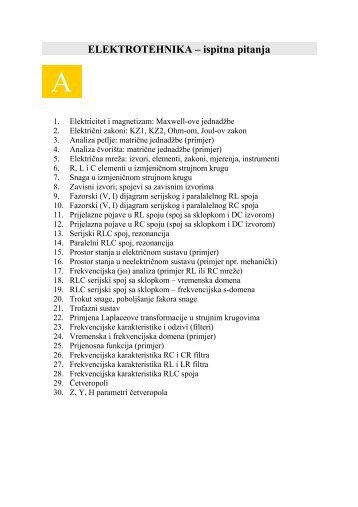 ELEKTROTEHNIKA â ispitna pitanja
